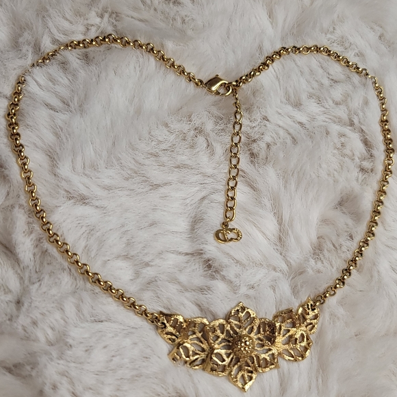 Dior Jewelry | Vintage Christian Dior Germany 1980s Chain Link Floral Necklace - Picture 3 of 9